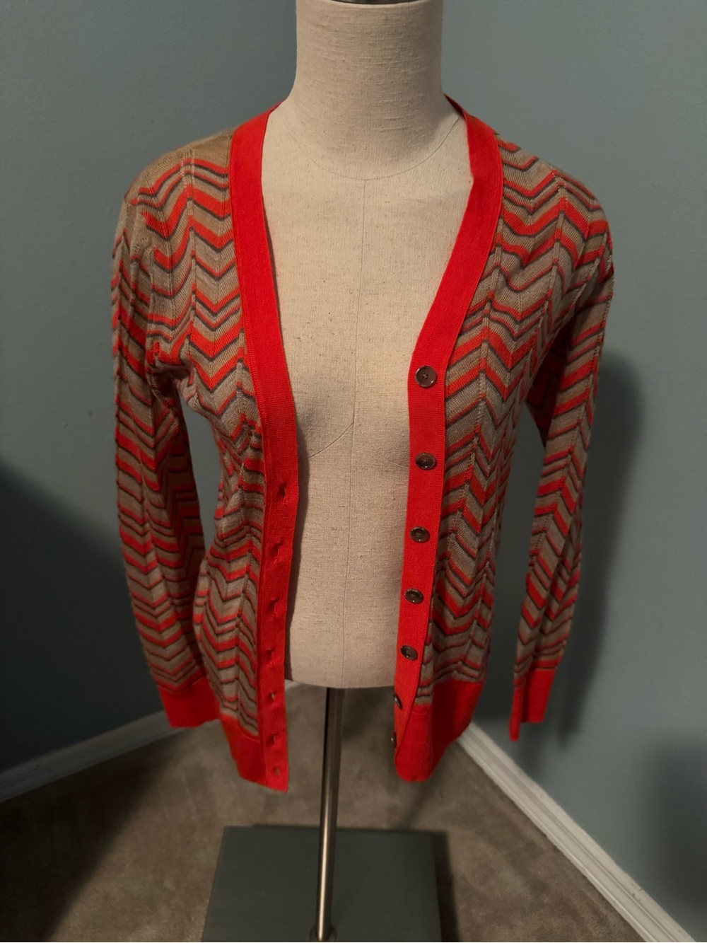 LOFT Chevron Knit Cardigan - Orange and Tan